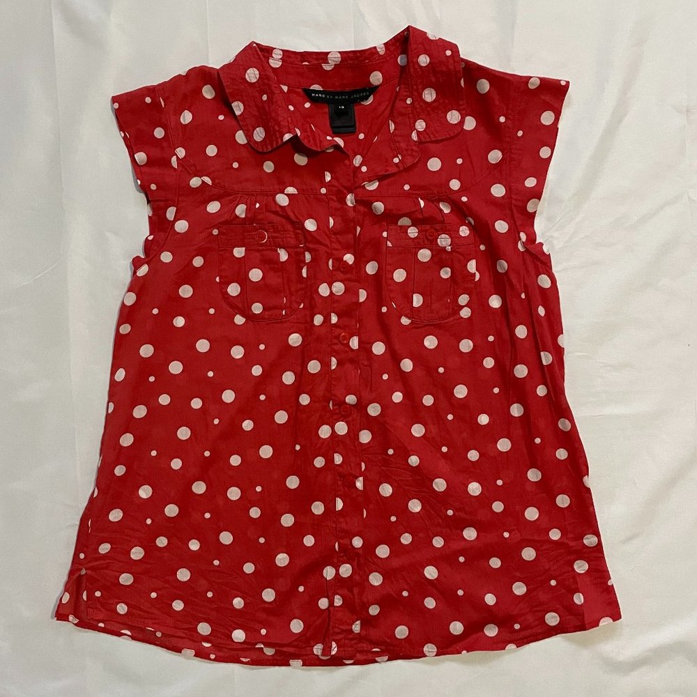 Marc by Marc Jacobs Button-Up Red & White Polka Dot Top – Size 10